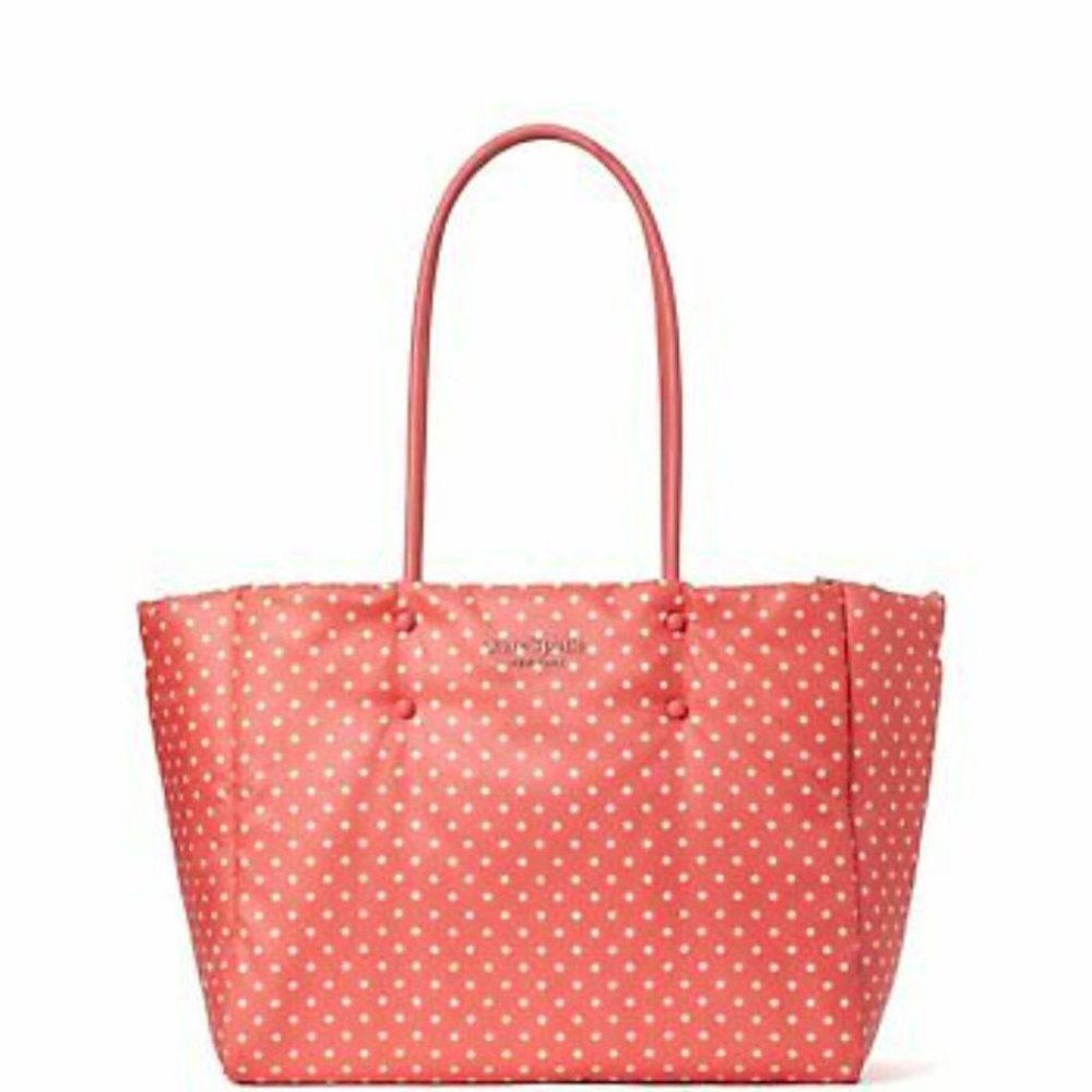 Kate Spade Everything Puffy Large Orange Nylon Tote Polka Dot